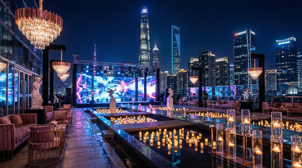 每日大赛传媒城市夜景航拍传媒顶层派对实录